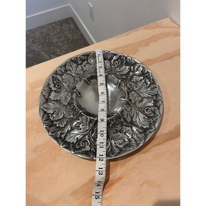 Vintage Embossed Leaf Metal Chip and Dip Serving Platter Silver Tone 12.5 Inch
